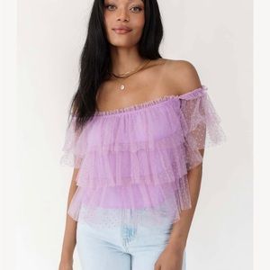 Super cute lavender off the shoulder ruffle top. NWT. Size L.